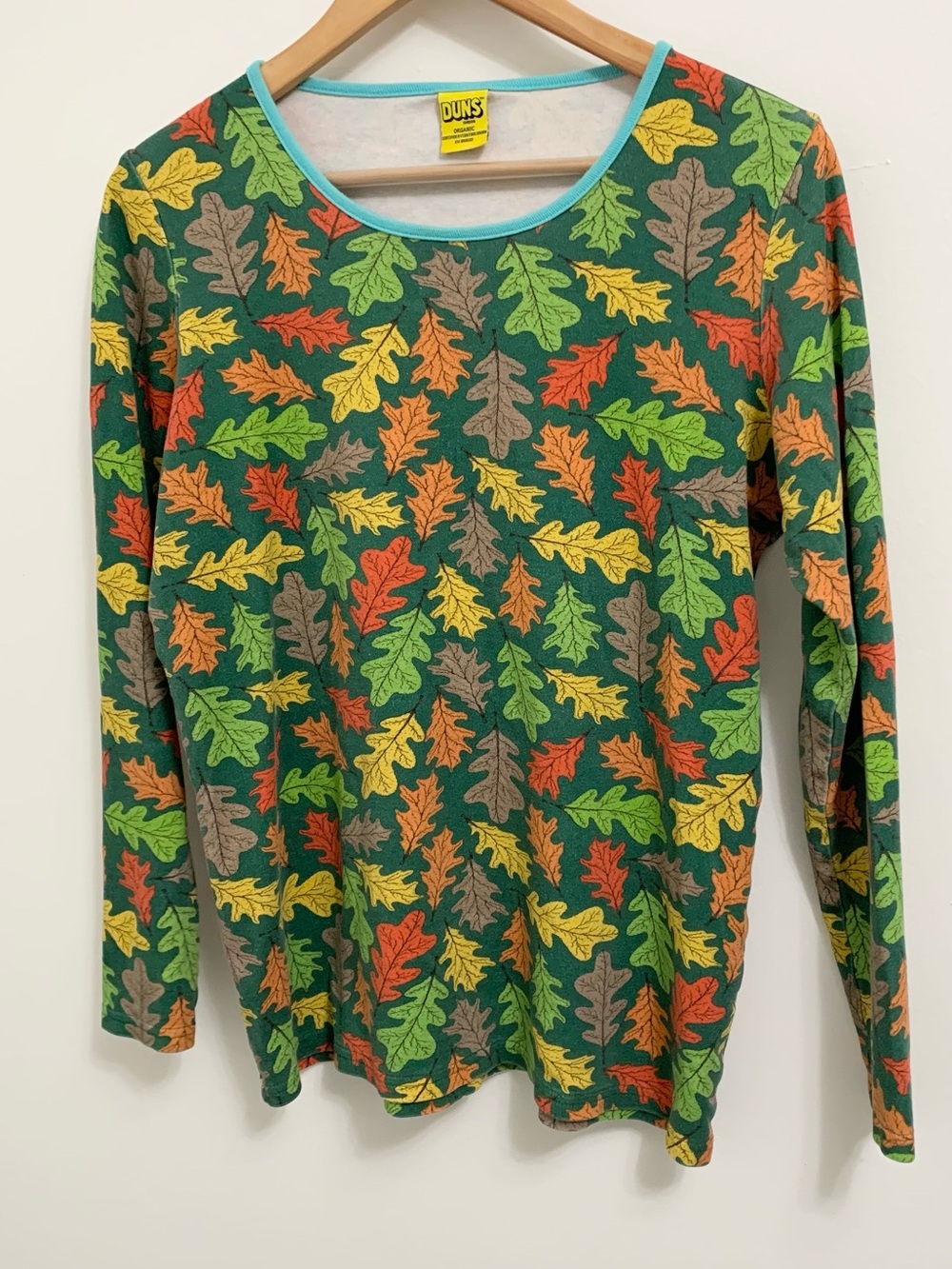 DUNS Sweden 100% Organic Cotton Leaves Shirt Long Sleeve Tee WOMENS. XL